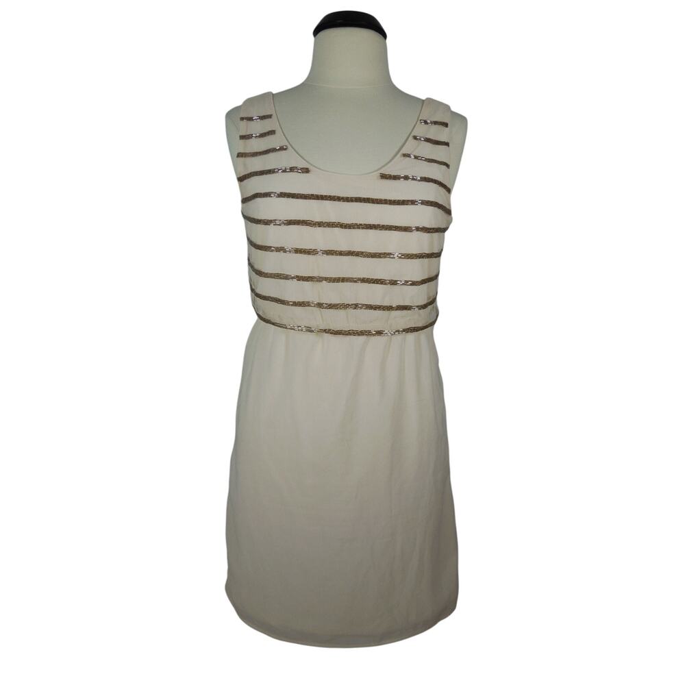 EMMELEE Gold Sequins L LARGE Embellished Scoop Neck Sleeveless Dress
